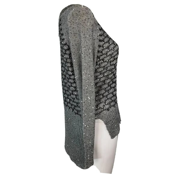 Miss Kelly 1999 Sweater Womens‎ Sz S Gray Black Sequin Sparkle Knit High Low - Picture 2 of 8